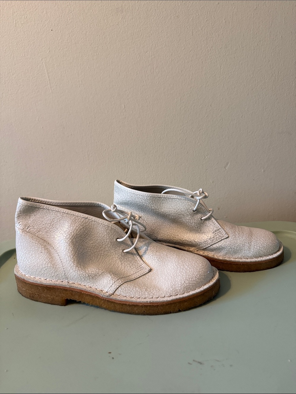 Tory Burch White Leather Lace-Up Desert Boots